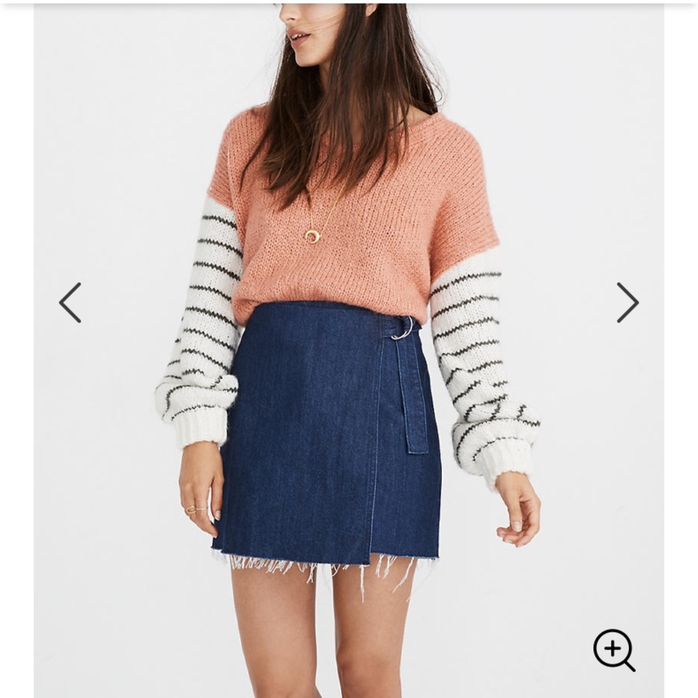 DENIM RAW-HEM MINI WRAP SKIRT